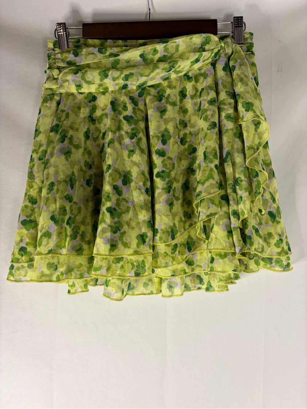 aerie Lime Green Floral Ruffle Mini Skirt